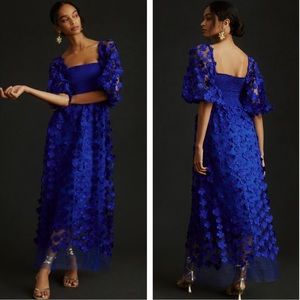 Anthropologie Delfi Blue Floral Dress Size L